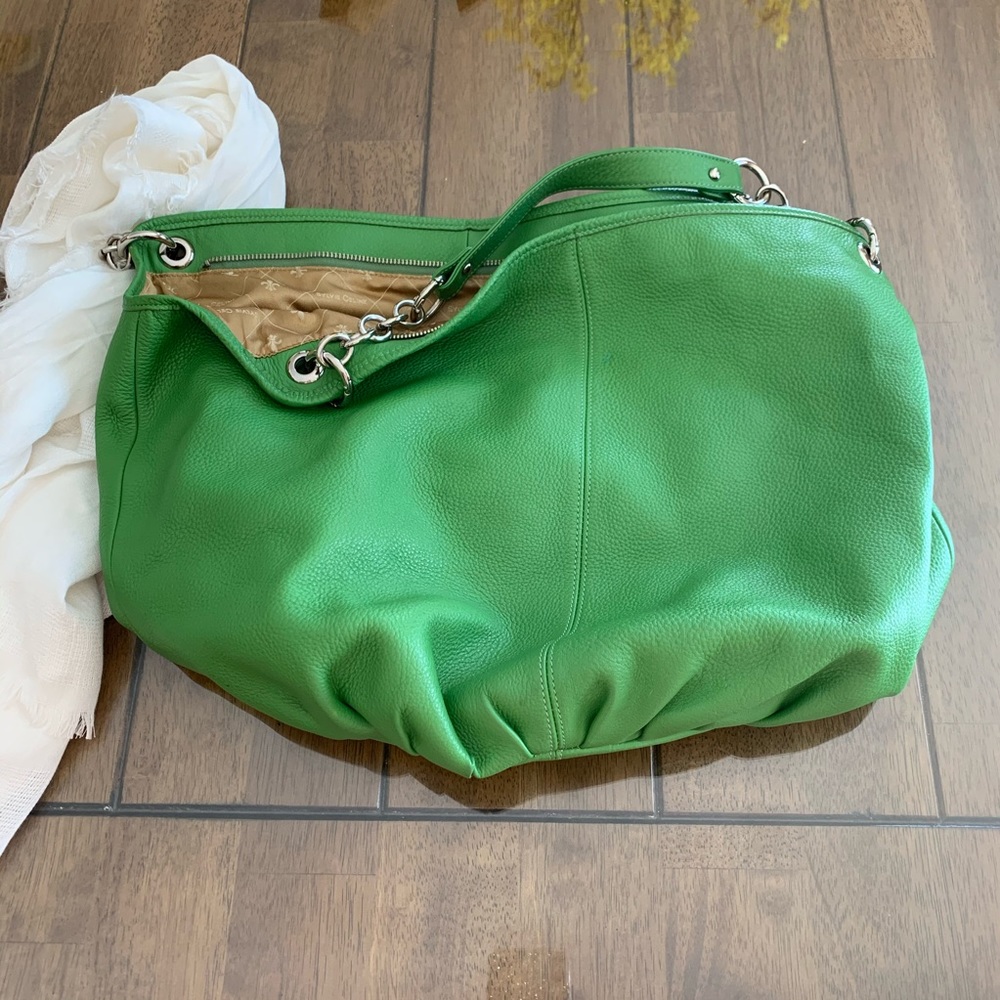 Sylvie Celine Leaf Green Leather Hobo Purse EUC